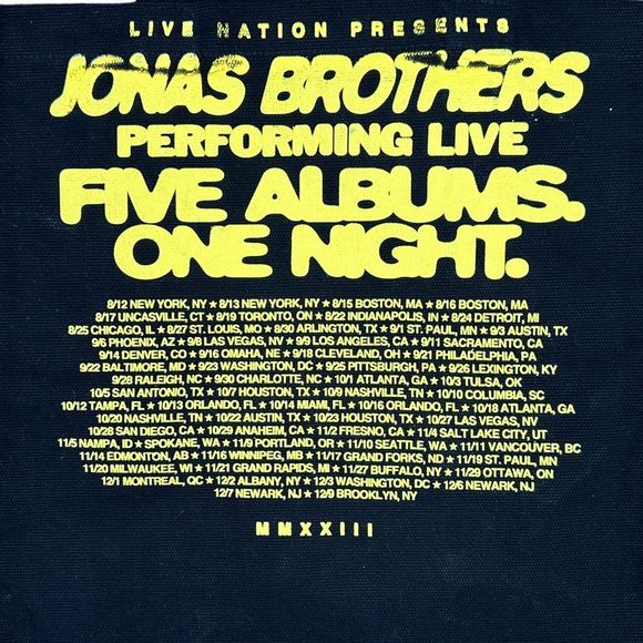 Live Nation Presents The Jonas Brothers Five Albums One Night Tote Bag 14” x 15” - Picture 5 of 6